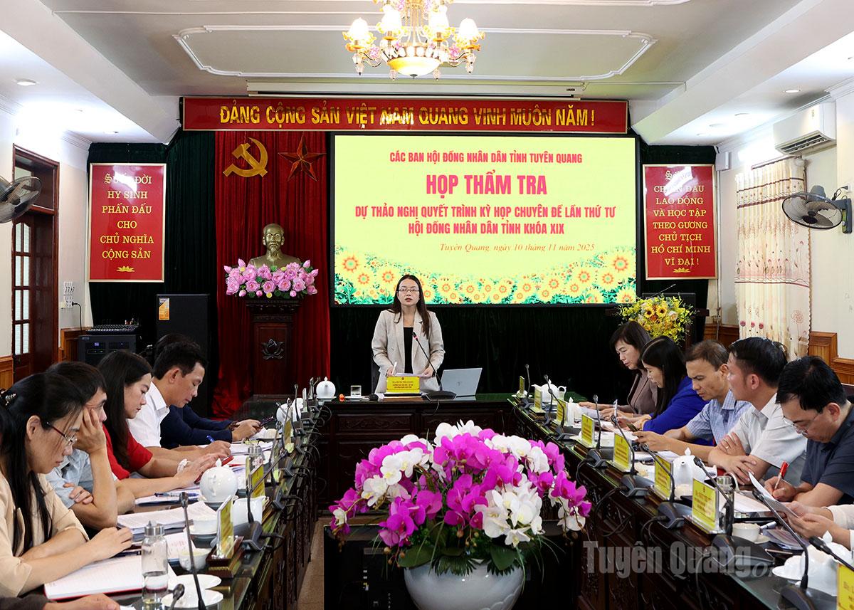 Quang cảnh phiên họp thẩm tra của Ban Văn hoá - Xã hội HĐND tỉnh.