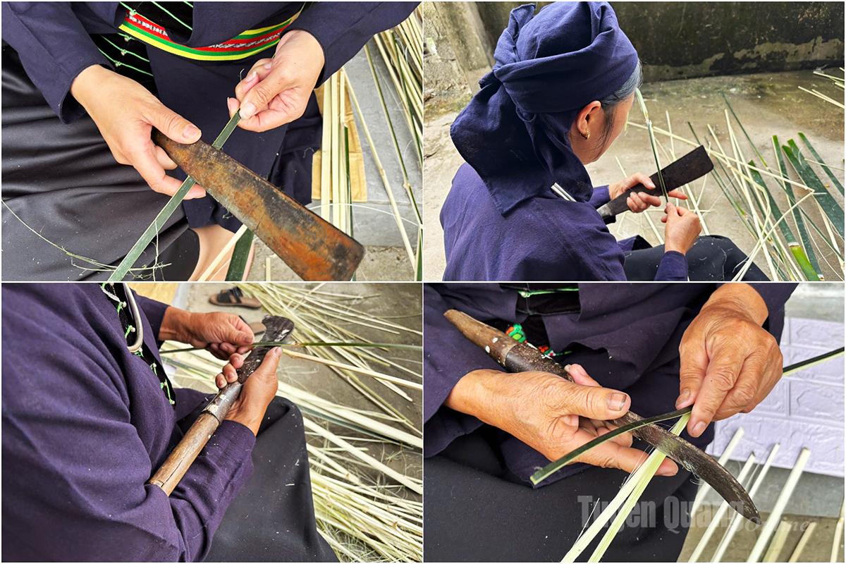 The carefully shaved bamboo and neohouzeaua strips form the foundation for crafting the intricate woven products of the Tay people.