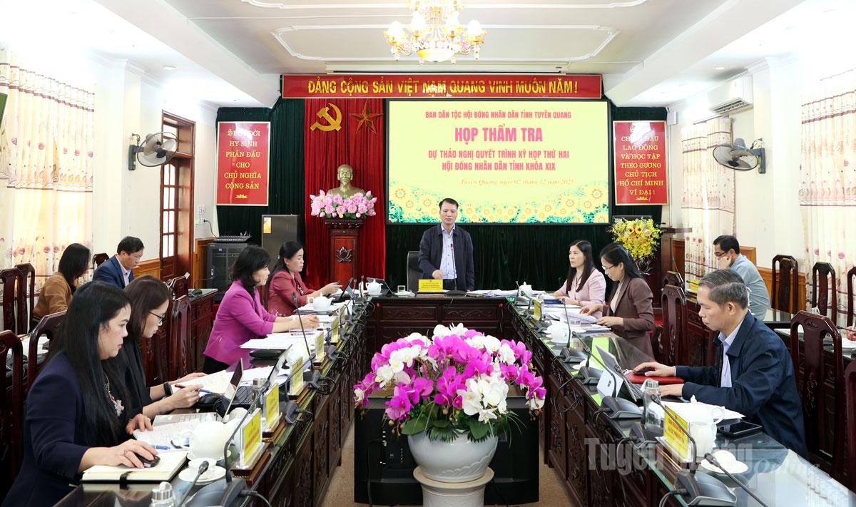 Toàn cảnh phiên thẩm tra dự thảo nghị quyết của Ban Dân tộc HĐND tỉnh.