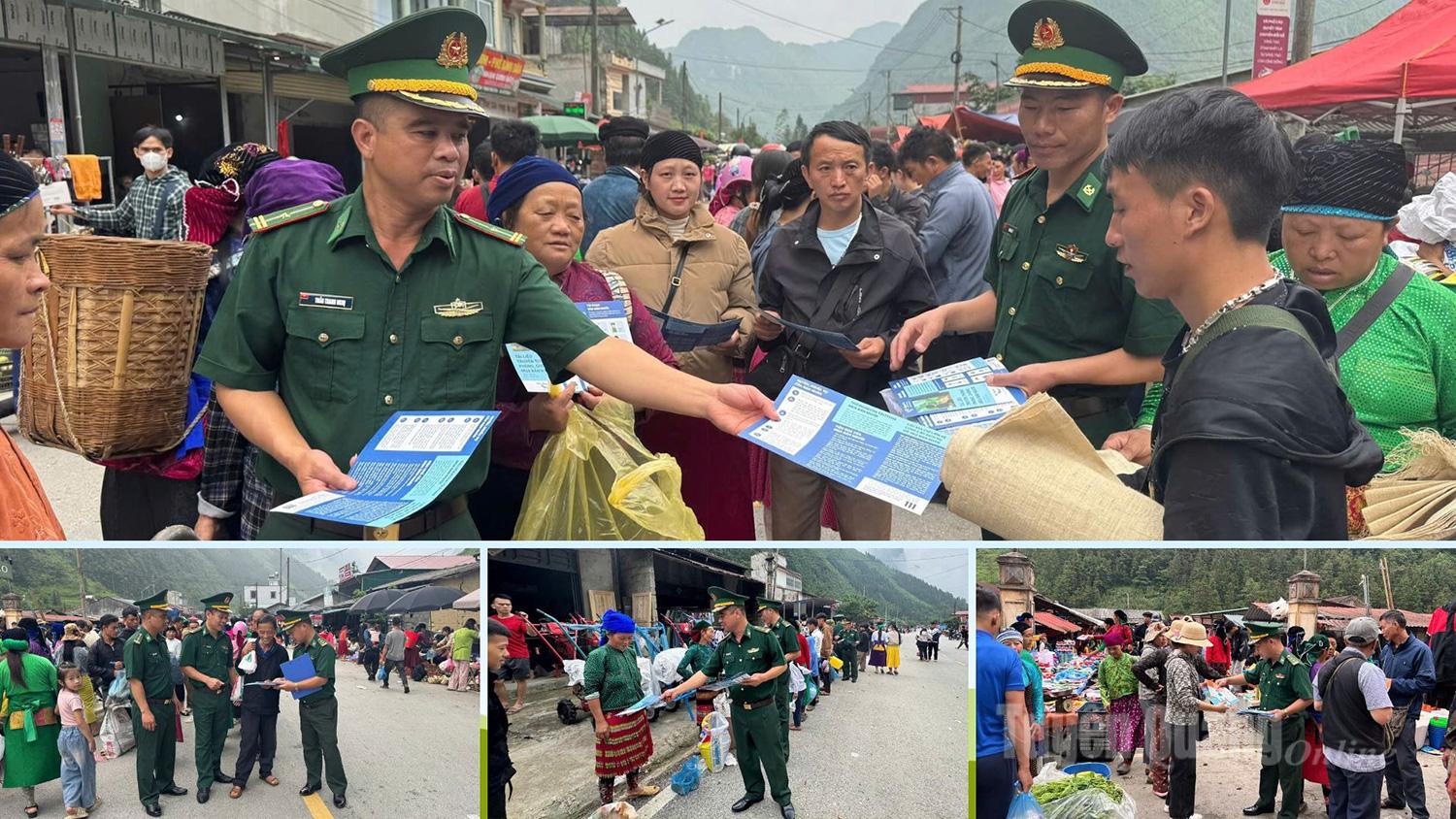 Pho Bang Border Guard officers have conducted outreach activities at Pho Bang Market, distributing leaflets on the Law on Anti-Human Trafficking, raising awareness of criminals’ tactics and methods, and encouraging people to avoid becoming victims.