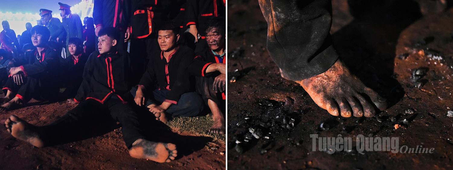 The young men’s bare feet press onto the glowing coals without any sign of burns, and even their clothes show no scorch marks.