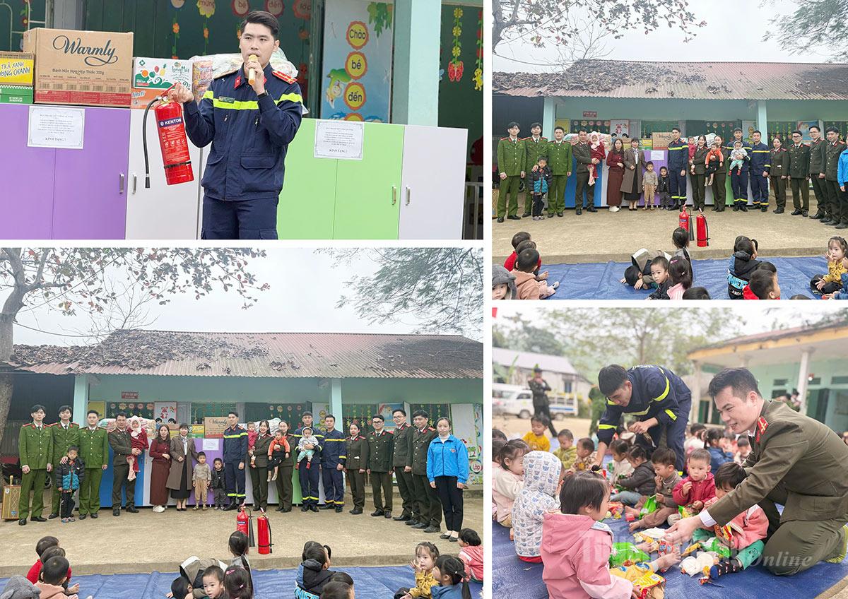 The Youth Union Branch of the Tuyen Quang Provincial Public Security Hospital coordinated with other units to donate three clothing cabinets and organize a confectionery and milk party for 120 pupils of Khuan Thang Kindergarten, Hung Duc Commune.