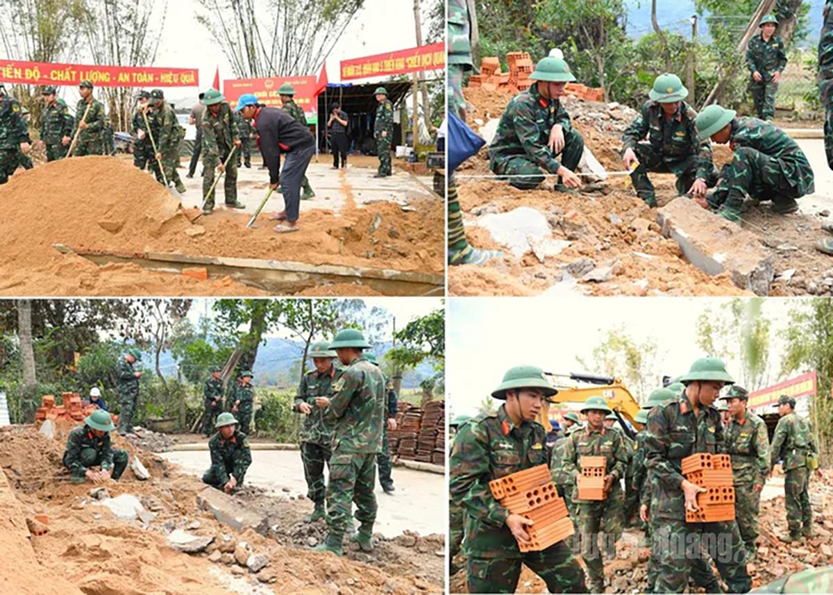 Bộ đội Cụ Hồ đang nỗ lực 
thực hiện 
chiến dịch Quang Trung - làm lại nhà cho bà con vùng lũ.