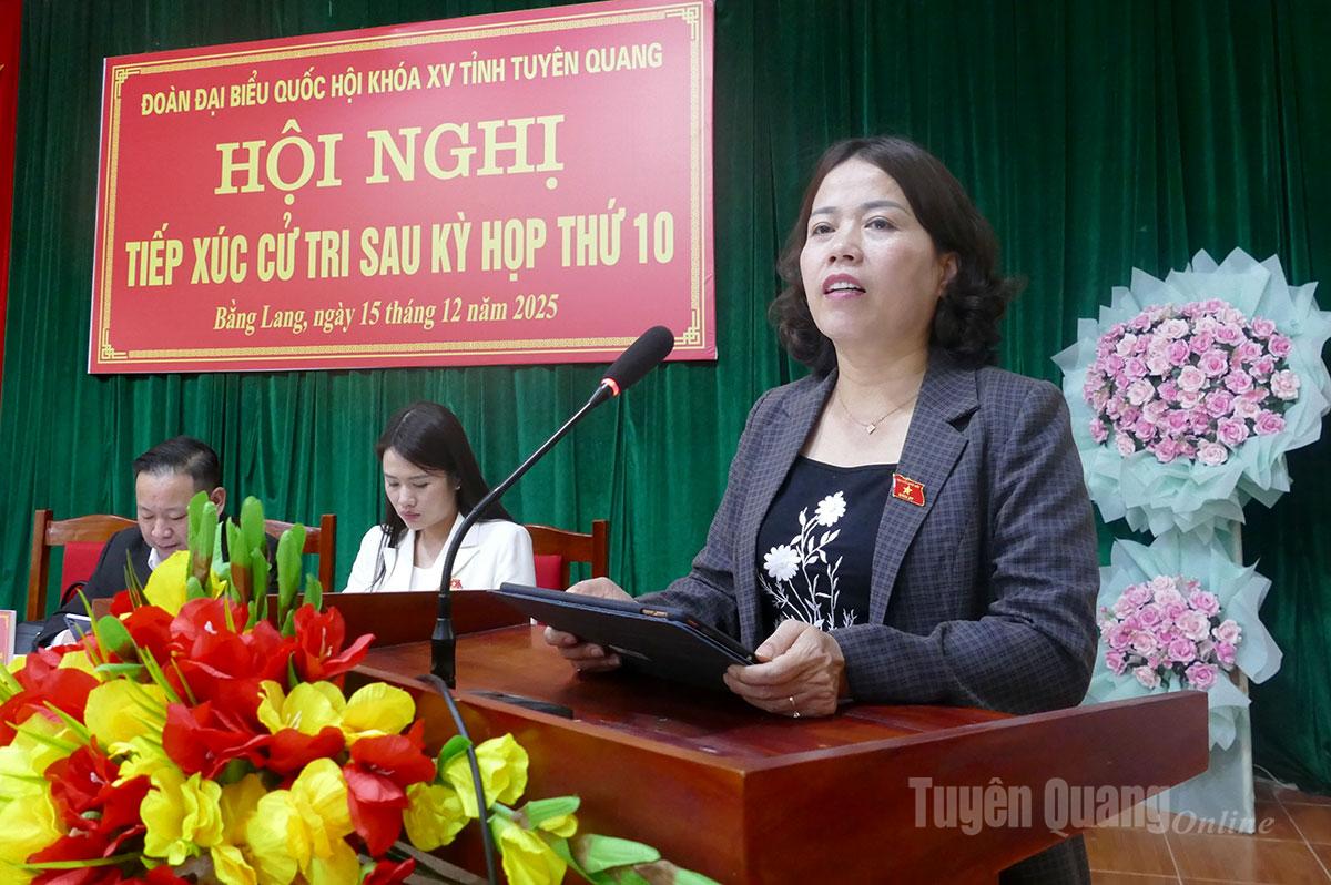 Đồng chí Trưởng Đoàn ĐBQH hoạt động chuyên trách khóa XV tỉnh Lý Thị Lan phát biểu kết luận Hội nghị