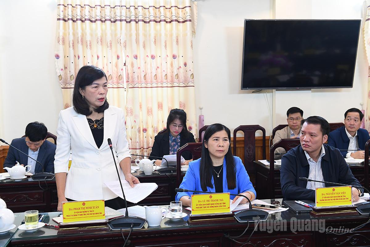 Phó Chủ tịch HĐND tỉnh Phạm Thị Minh Xuân phát biểu tại phiên họp