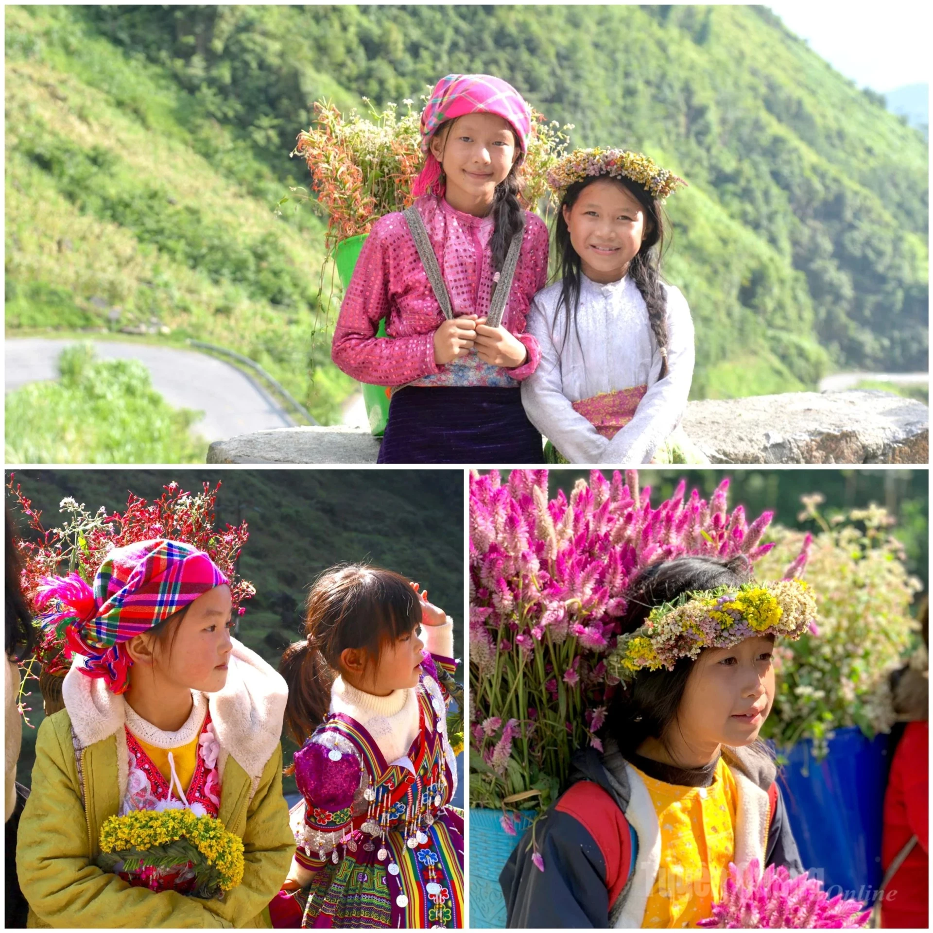 A child with a vibrant flower basket adds a lively highlight to the distinctive colors of this borderland region.