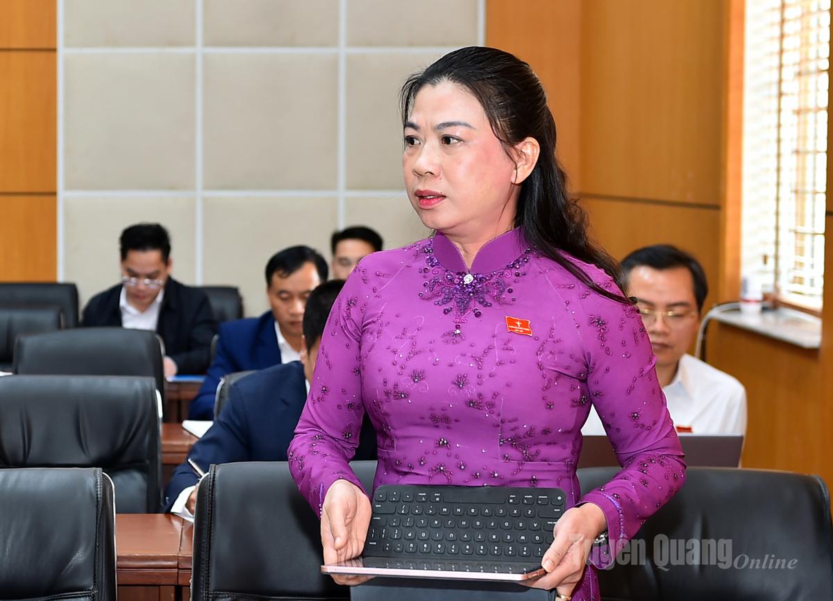 Đồng chí Phó Bí thư Thường trực Tỉnh ủy Lê Thị Kim Dung tham gia thảo luận tại Tổ thảo luận số 2.