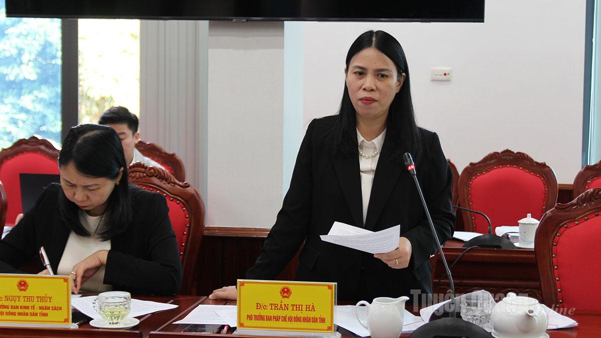 Lãnh đạo Ban Pháp chế HĐND tỉnh phát biểu tại cuộc họp.