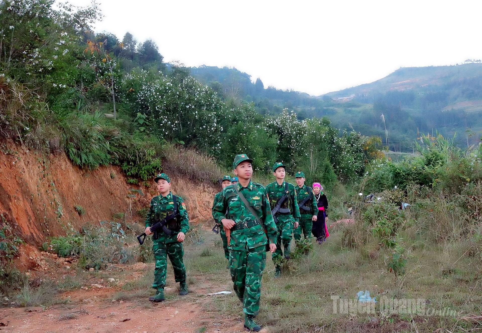 Along the patrol routes, the green uniforms of the soldiers blend into the white camellia blossoms.
