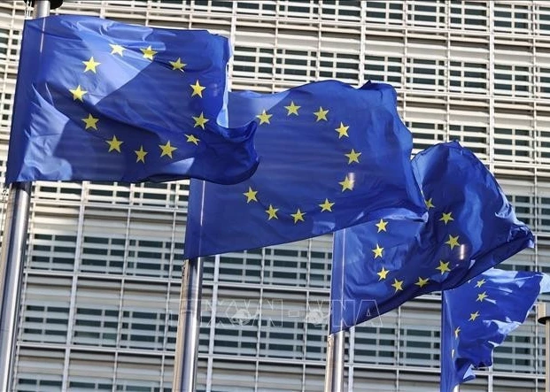 The European Union flag in Brussels, Belgium. (Photo: Xinhua/VNA)