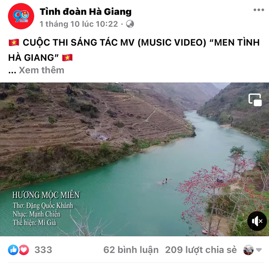 Một MV đăng tải trên Fanpage của Tỉnh đoàn nhận được nhiều sự chia sẻ trên facebook của các đoàn viên thanh niên