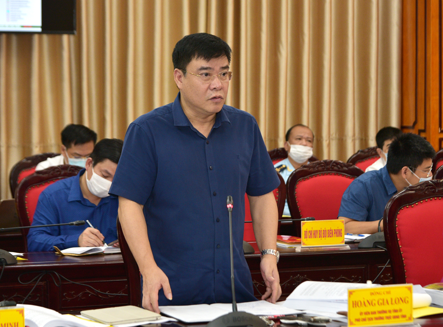 Phó Chủ tịch Thường trực UBND tỉnh Hoàng Gia Long thảo luận tại phiên họp.