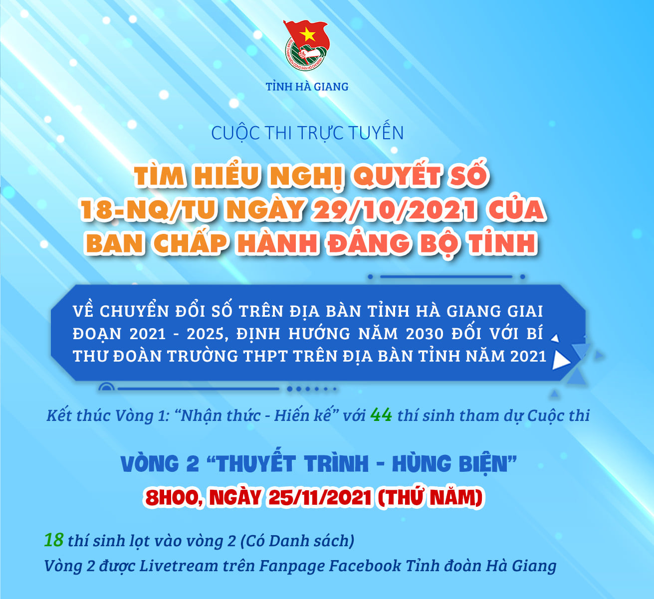 Cuộc thi nhằm tuyên truyền, phổ biến sâu rộng trong cán bộ, đoàn viên, thanh niên những nội dung cơ bản Nghị quyết số 18 của BCH Đảng bộ tỉnh