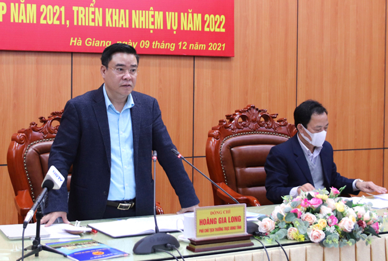 Phó Chủ tịch Thường trực UBND tỉnh Hoàng Gia Long phát biểu tại hội nghị