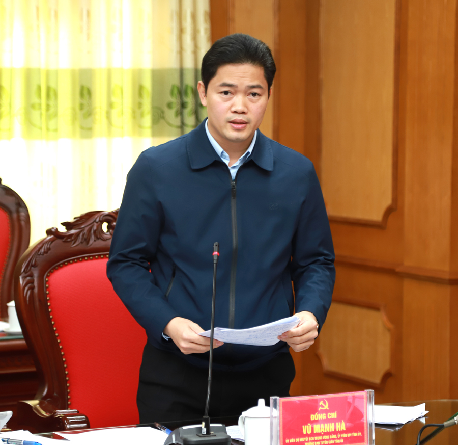 Trưởng ban Tuyên giáo Tỉnh ủy Vũ Mạnh Hà cho rằng cần làm tốt công tác cung cấp thông tin báo chí và tăng cường phối hợp với các cơ quan báo chí T.Ư