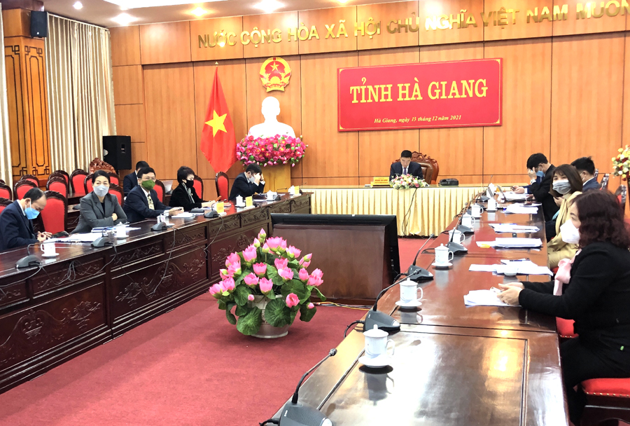 Các đại biểu dự hội nghị tại điểm cầu tỉnh Hà Giang.