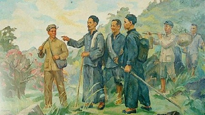 Tranh vẽ Bác Hồ về nước ngày 28/1/1941.